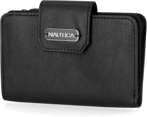 Nautica para Mujeres, Cartera de Cuero Vegano RFID Close Reach, Pequeño Monedero Tarjetero con Bolsillo con Cremallera para Monedas y Ventana de ID,