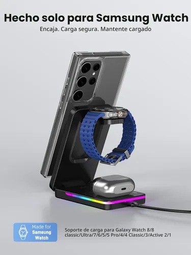 Miniatura 2 de Cargador inalámbrico magnético para Samsung Galaxy S26 Ultra, estación de carga inalámbrica 3 en 1 para Samsung Watch 8, soporte de cargador