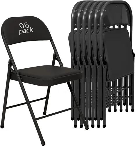 Miniatura 18 de Juego de 4 Sillas Plegables Tapizadas en Negro - Cómodas Sillas Apilables Portátiles para Interior y Exterior, Eventos, Fiestas, Oficina, Boda Negro