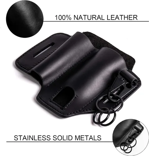 Miniatura 7 de Gentlestache Funda de cuero para Leatherman Multitool - Organizador de bolsillo EDC con soporte para llaves y funda de linterna, color negro