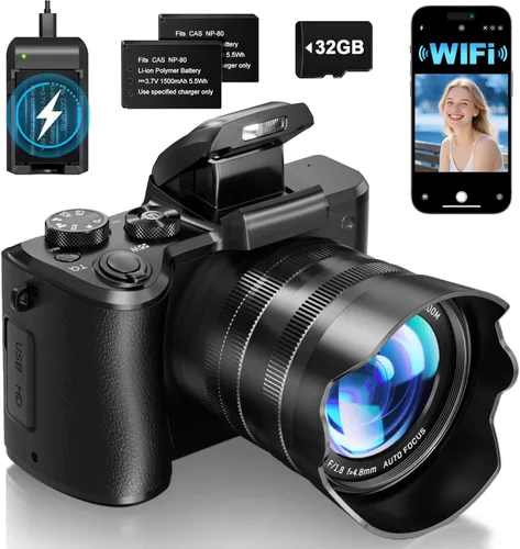 Cámaras digitales 8K para fotografía – Autofoco 88MP WiFi Vlogging Cámara para YouTube con doble lente – Cámara de vlog con zoom digital 16X con