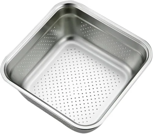 Miniatura 11 de VOSAREA Lavabo cuadrado de acero inoxidable, colador de metal, colador cuadrado de gran capacidad, para frutas, cocina, lavado de verduras