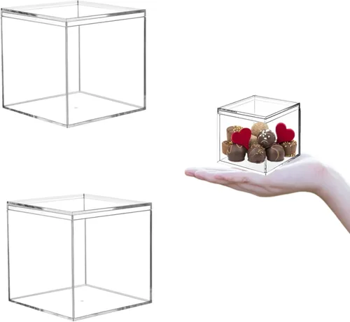 Miniatura 12 de KissYou Caja de Acrílico Transparente Caja de Exhibición con Tapa Cubo Cuadrado de Plástico Contenedores Transparentes Caja de Almacenamiento