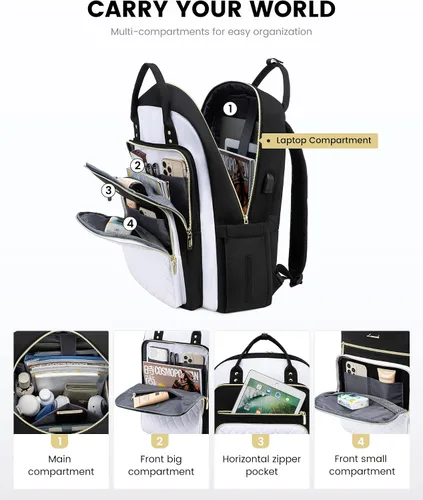 Miniatura 2 de LOVEVOOK Mochila para laptop para mujer, ligera, casual, portátil de 15.6 pulgadas, puerto USB, tela Oxford, correas ergonómicas para el hombro, 18