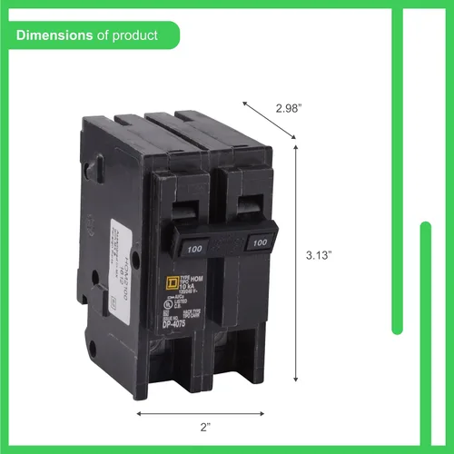 Miniatura 3 de Square D by Schneider Electric HOM2100CP Disyuntor de 100 amperes, de dos polos, para el hogar. 2 polos, 120/240 V CA, capacidad de ruptura de 10