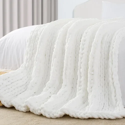 Miniatura 11 de Carriediosa Manta de Punto Grueso 50" x 60", 100% Hecha a Mano, Grande con Hilo de Felpilla en Bucle, Mantas Suaves y Esponjosas para Sofá, Cama