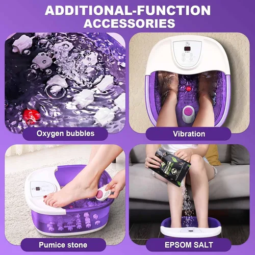 Miniatura 4 de ECARBME Masajeador de baño de pies con calor, vibración, control de temperatura, chorros, burbujas y sal de Epsom, bañera de baño de pies con 22