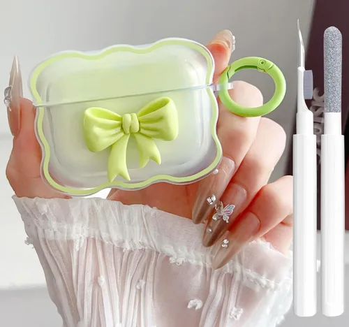 Miniatura 26 de Bonita funda transparente para AirPods Pro 2/1 Gen, diseño de lazo 3D femenino, funda protectora y a prueba de golpes de TPU suave Kawaii para Apple