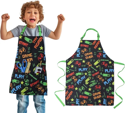 Delantal para niños - cocina, jardinería, artista, pintura, limpieza, horneado, cerámica, chef, cocina, regalo para niños, niñas Gaming
