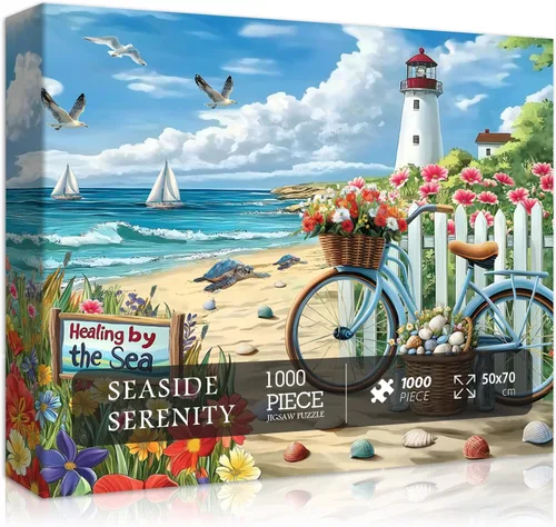 Miniatura 8 de PICKFORU Rompecabezas de playa para adultos de 1000 piezas, rompecabezas de verano con silla lounge de playa arcoíris, rompecabezas colorido