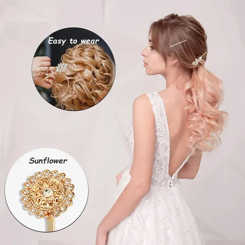 Miniatura 4 de 10 pinzas para el cabello con diamantes de imitación, horquillas decorativas con diamantes de imitación para bodas, pinzas de girasol con plumas