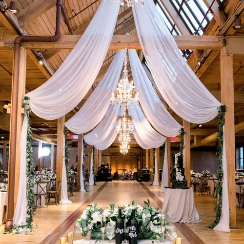 Miniatura 8 de MODFUNS Cortinas de boda para decoración de techo, cortinas de arco de boda azul bebé, 5 x 20 pies, 2 paneles de gasa transparente, cortina de tul