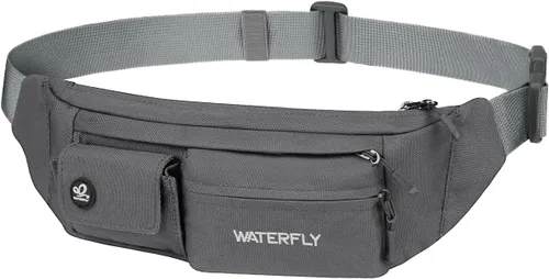 WATERFLY Cangurera cruzada pequeña: 5 bolsillos delgado ligero cinturón cadera bolsa para mujeres hombres bolsa de pecho resistente al agua para Gris