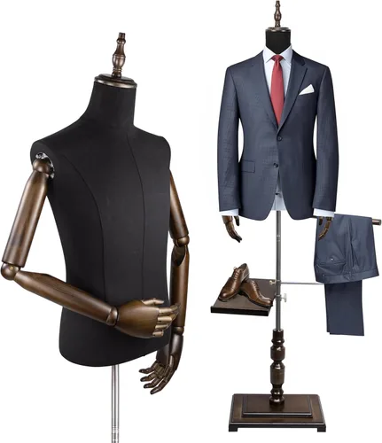 Torso de forma de vestido masculino, 61 a 78 pulgadas de altura ajustable, maniquí masculino torso, manos de madera maciza con soporte, soporte