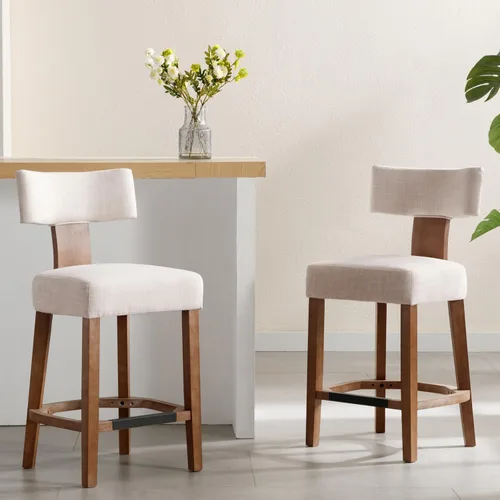 Miniatura 7 de RIVOVA Taburete de bar de 26 pulgadas de altura de mostrador, taburetes de bar de cocina modernos con respaldo y patas de madera maciza, taburetes