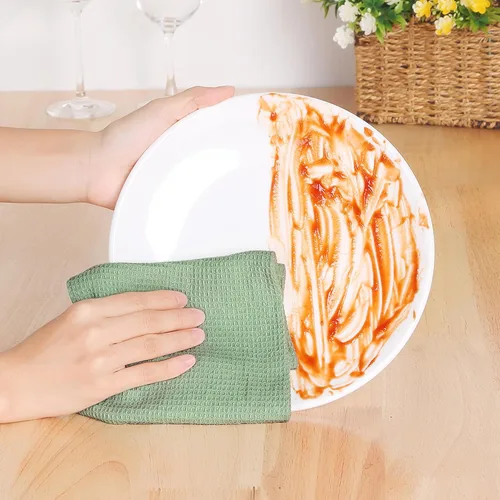Miniatura 6 de uxcell Paños de limpieza reutilizables, paquete de 6 toallas de cocina de algodón con tejido de gofre, reutilizables y lavables, trapos para secar