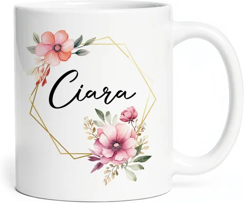 Miniatura 15 de Taza de cerámica blanca con monograma de letra inicial personalizada, alfabeto floral, nombre personalizado y inicial A-Z, taza de café de 11 onzas