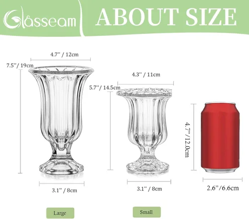 Miniatura 5 de Glasseam Jarrones de vidrio para decoración, juego de 3 jarrones pequeños de compota, jarrones acanalados para centros de mesa, jarrón de pedestal