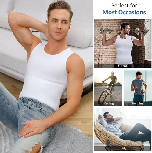 Miniatura 5 de Camiseta de compresión para hombre, adelgaza y moldea el cuerpo - chaleco de entrenamiento, camiseta de tirantes, para marcar abdominales, camisetas