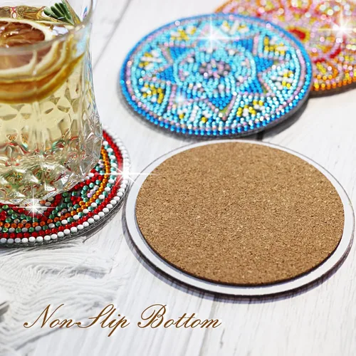 Miniatura 5 de Temlum Juego de 6 posavasos de pintura de diamante, posavasos de mandala para principiantes, kit de pintura de diamantes pequeños para adultos