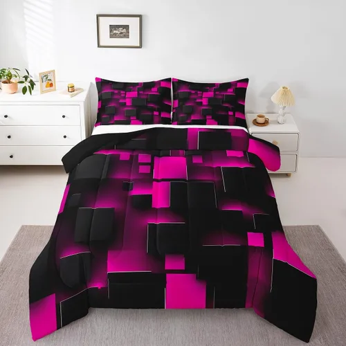 Miniatura 37 de Feelyou Juego de edredón de nido de abeja, edredón hexagonal rojo degradado para niños, niñas, adolescentes, juego de ropa de cama geométrico, Multi