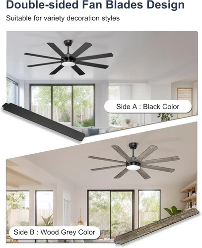 Miniatura 2 de Ventiladores de techo de 60 pulgadas con luces – Moderno ventilador de techo negro con control remoto/aplicación, regulable, silencioso ventilador