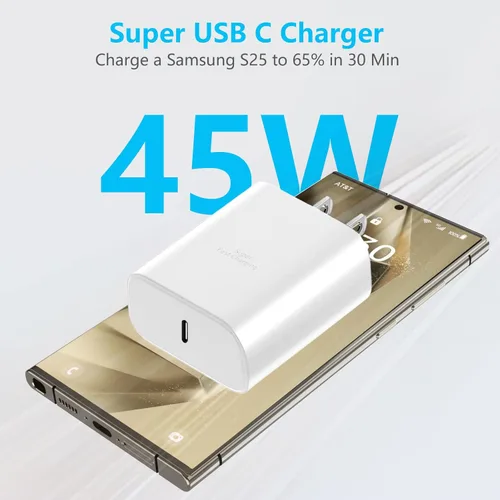 Miniatura 2 de Cargador súper rápido de 45 W para Samsung, cargador de teléfono Android, cable USB C a C de 10 pies de largo con bloque de carga PD/PPS de 45 Blanco