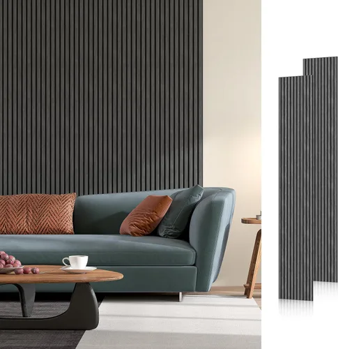Miniatura 13 de Paneles acústicos de listones de madera, 94" x 23.6" cada panel de pared de listones de madera insonorizado - roble blanco, paquete de 2