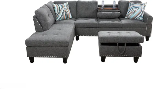 Miniatura 17 de Star Home Living Sofás otomanos seccionales, 97.2 pulgadas de ancho x 69.3 pulgadas de profundidad x 32.3 pulgadas de alto, negro
