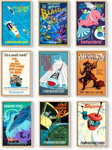 Carteles de Disneyland - Pósteres vintage de Disney, regalos de Disney para adultos, decoraciones de Disneyland, recuerdos coleccionables retro,