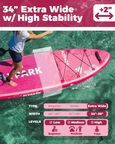 Miniatura 3 de Flypark 11'x34 Inflatable Paddle Boards, Extra Wide SUP for 420lbs/3Adults, Yoga Stand Up Paddle Board, 110L Backpack, 15 D-Rings, Shoulder Strap