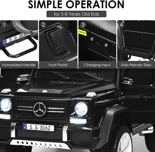 Miniatura 7 de HONEY JOY Camión para Paseo con Licencia Mercedes-Benz Maybach G650, Juguetes Eléctricos con Control Remoto, Luces LED, Música, Arranque Lento, Negro