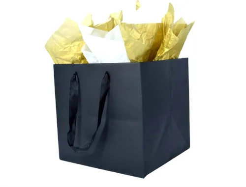 JUNESHE Bolsa de regalo cuadrada negra grande con asas y papel de seda, 9.84 pulgadas, gran envoltura de regalo gigante para cumpleaños, boda,