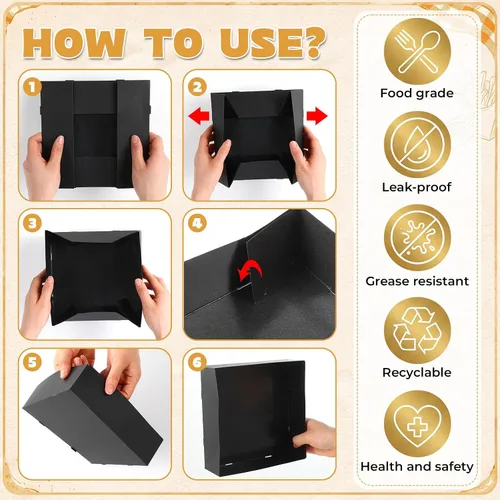 Miniatura 6 de Mimorou 50 Pack Kraft Paper Food Trays, 7.9" x 7.9" x 2.4", Large 4 Corner Pop up Cardboard Snack Trays for Movie Night, Disposable Foldable Food