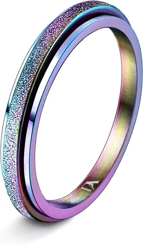Miniatura 22 de Diamday Anillos antiestrés para mujeres y hombres – Anillo giratorio de acero inoxidable de 2/4 para aliviar la ansiedad y el estrés, con purpurina