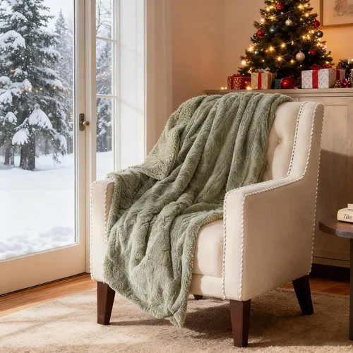 Miniatura 5 de COZYART Manta Sherpa de piel sintética esponjosa sin pelusa para sofá, color verde salvia, 50 x 60 pulgadas, forro polar sherpa, reversible, suave