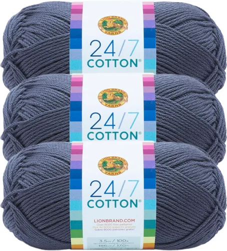 Miniatura 95 de Lion Brand Yarn, Hilo ligero mercerizado de algodón 24/7 para tejer, ganchillo y manualidades, Almirante, 1 paquete, 185 yardas de fibra natural