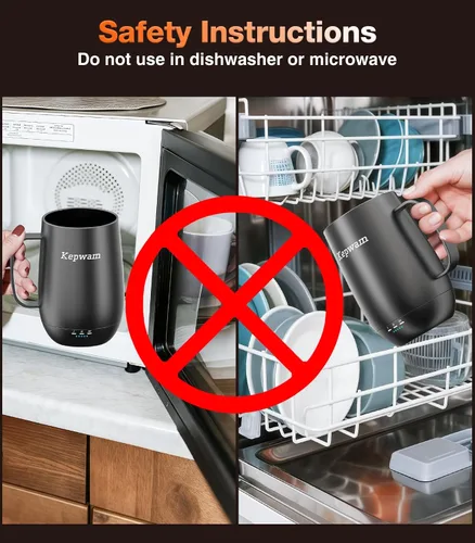 Miniatura 7 de Kepwam Taza de Café con Calefacción T2-Plus, taza de café autocalentable de gran capacidad líder de 20 onzas, hasta 8 horas de batería y caliente