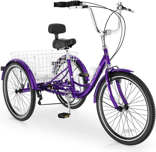 Miniatura 9 de MOPHOTO Triciclo para adultos de 7 velocidades, 20/24/26 pulgadas, triciclo para adultos con canasta trasera grande, 350 libras de capacidad