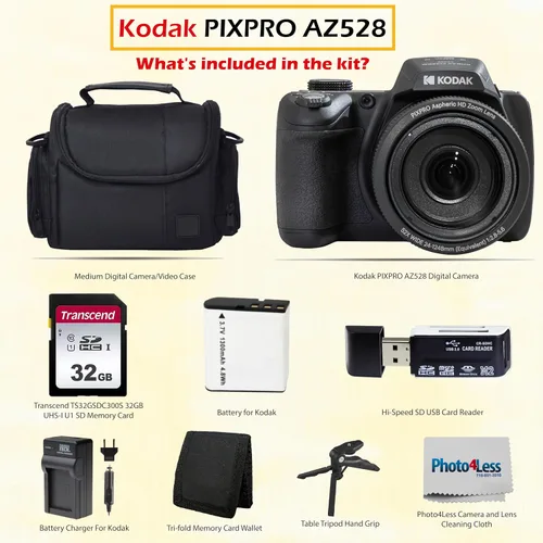 Miniatura 2 de Kodak PIXPRO AZ528 - Cámara digital de video Full HD de 16 MP (negro) con zoom óptico de 52x, paquete con accesorios que incluyen funda protectora