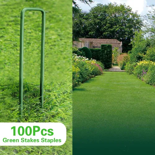 Miniatura 4 de Bakulyor 100 grapas verdes para jardines de 6 pulgadas, estacas de césped artificial, pasadores de tela galvanizada para césped de calibre 11