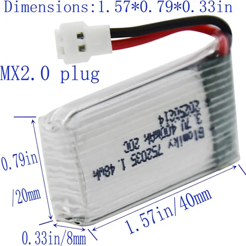 Miniatura 2 de Blomiky Paquete de 5 baterías de 3.7 V 400 mAh 25C Li-PO MX2.0 y cargador de asiento 4 en 1 para SYMA TR-F22 H31 Q11 H6C H99W H98 TR-C385 TR-P51 RC