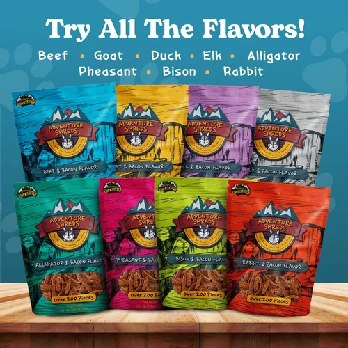 Miniatura 4 de Adventure Shreds Elk & Bacon Golosinas para perros, golosinas suaves y finas para entrenamiento y recompensas, aperitivos sin granos para mascotas