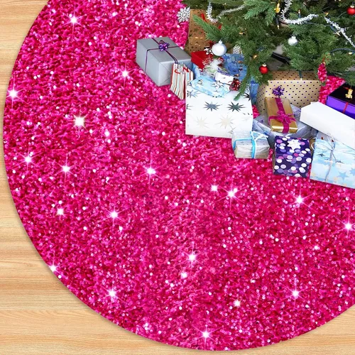 Miniatura 11 de Falda de árbol de lentejuelas rosa intenso brillante Falda de árbol de Navidad de 21 pulgadas con lentejuelas bordadas y brillantes, tela