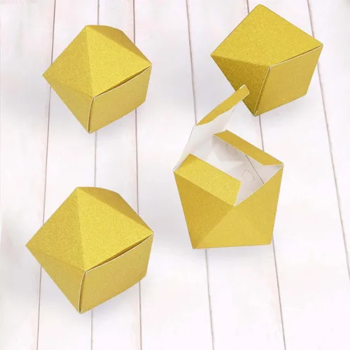 Miniatura 6 de Efavormart - 25 cajas de regalo de boda con purpurina dorada, forma geométrica de 3 x 4 pulgadas