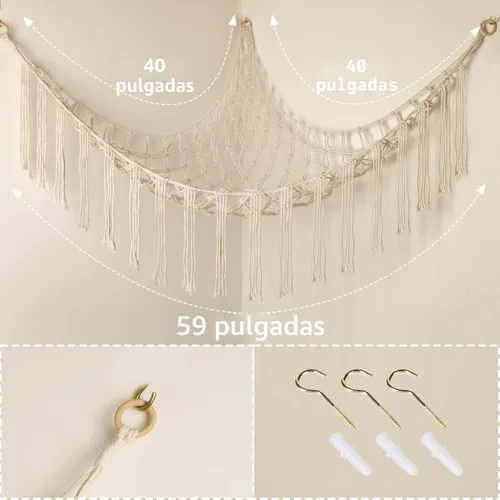 Miniatura 2 de Hamaca Esquinera para Animales de Peluche, Red Grande de Juguetes de Peluche Tejida a Mano con Anillos de Madera Almacenamiento Boho Lindo