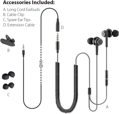 Miniatura 6 de Avantree HF027 - Auriculares de cable largo para TV y PC, cable de extensión de 18 pies con micrófono y cable de bobina de resorte extralargo