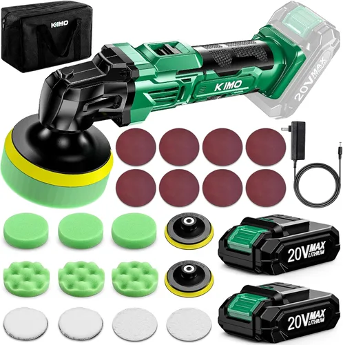Miniatura 8 de KIMO - Kit de pulidor inalámbrico de 20 V, kit de pulido de 25 piezas, 6 velocidades a 6000 RPM pulidor inalámbrico con batería de 2000 mAh, pulidor