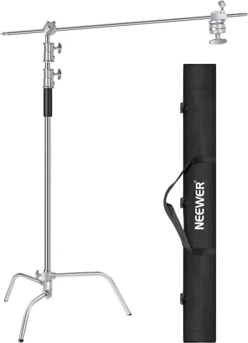 Neewer Soporte de luz ajustable en C de 10 pies/9.8 ft con brazo de pluma de extensión de 4 pies/3.9 ft, cabezal de agarre de 2 piezas y bolsa de