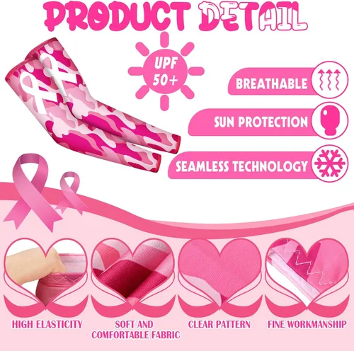 Miniatura 3 de Ceenna 8 pares de mangas de fútbol para concientización sobre el cáncer de mama, cinta rosa, accesorios de fútbol, llamas deportivas, cáncer de mama